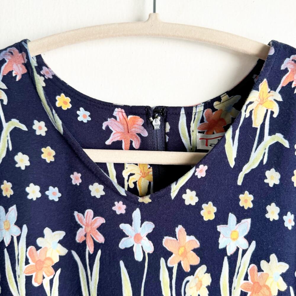 VTG Talbots Floral Maxi Dress Lace Sleeve Detail Tulip Print Navy Short Sleeve L - Picture 6 of 16